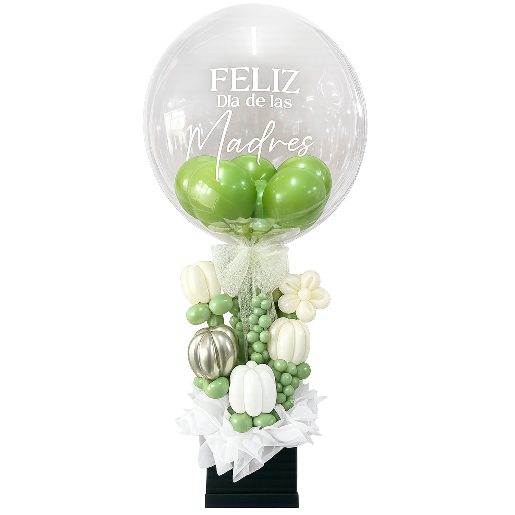Caja de flores con globos 1
